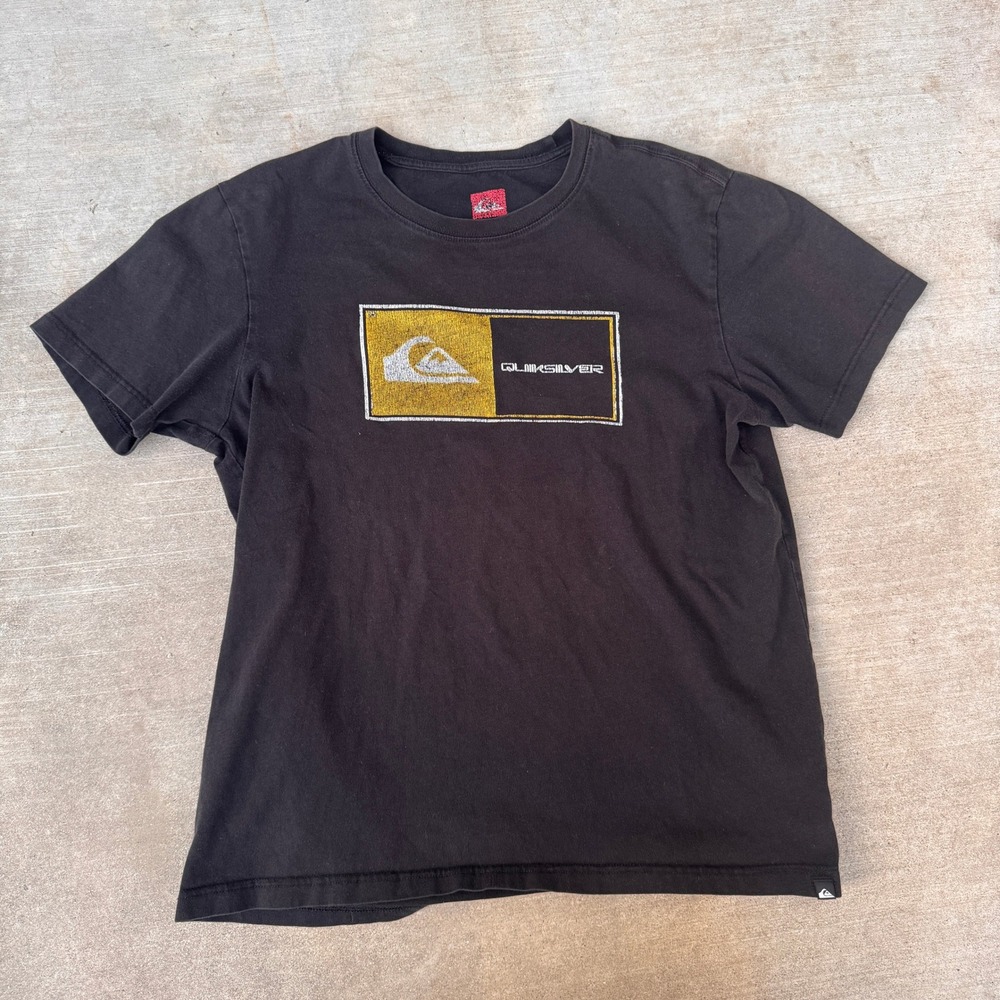 Quiksilver Mens Graphic Tee Black Short Sleeve Crew Neck Size M Surf Skate Shirt